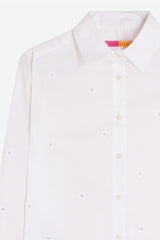 WHITE RHINESTONE FLOWER SHIRT