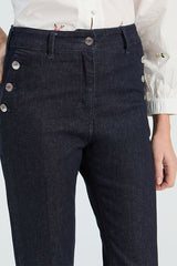 NAVY DENIM JEWEL BUTTON TROUSERS