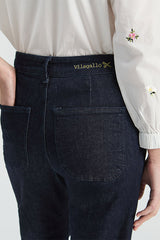 NAVY DENIM JEWEL BUTTON TROUSERS