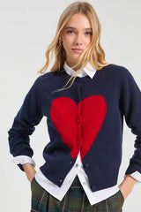 NAVY RED HEART INTARSIA CARDIGAN