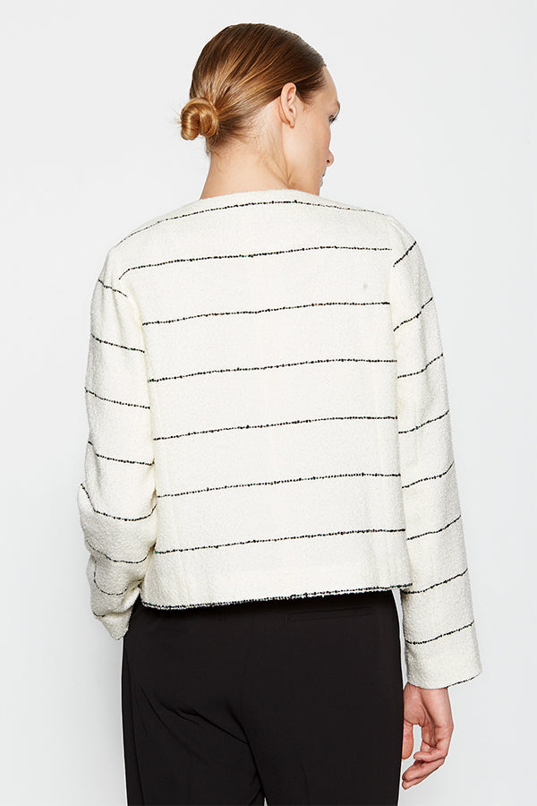 STRIPED BUTTONLESS ROUND-NECK JACKET