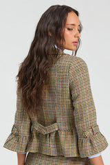 RUFFLE SLEEVE HOUNDSTOOTH JACKET