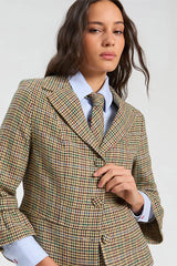 RUFFLE SLEEVE HOUNDSTOOTH JACKET