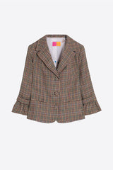 RUFFLE SLEEVE HOUNDSTOOTH JACKET
