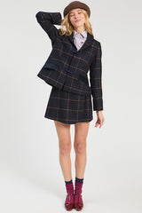 NAVY PLAID WOOL SKIRT