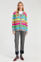 GRAY MULTICOLOR STRIPED CARDIGAN