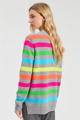 GRAY MULTICOLOR STRIPED CARDIGAN