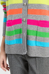 GRAY MULTICOLOR STRIPED CARDIGAN