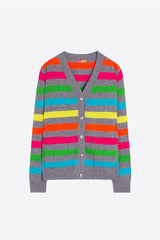 GRAY MULTICOLOR STRIPED CARDIGAN