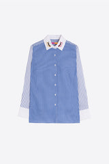 EMBROIDERED COLLAR TEAL STRIPED SHIRT