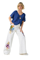 EMBROIDERY COMFORTABLE STRAIGHT TROUSERS