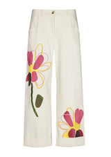 EMBROIDERY COMFORTABLE 7/8 LENGTH TROUSERS
