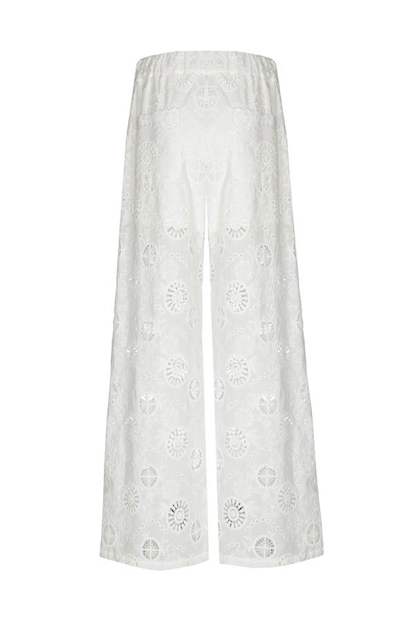 OFF WHITE STRAIGHT EMBROIDERED TROUSERS