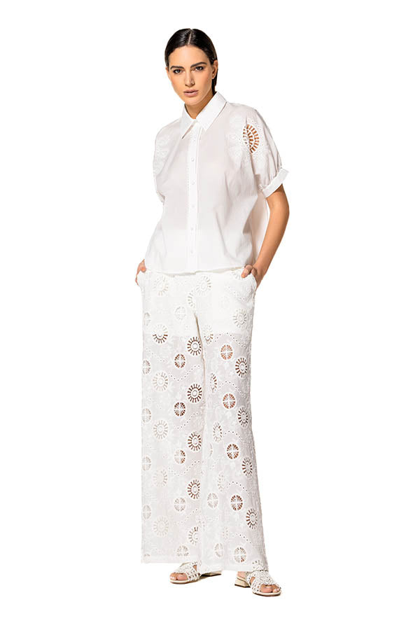OFF WHITE STRAIGHT EMBROIDERED TROUSERS