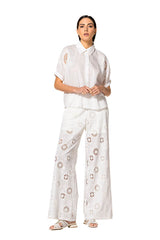 OFF WHITE STRAIGHT EMBROIDERED TROUSERS