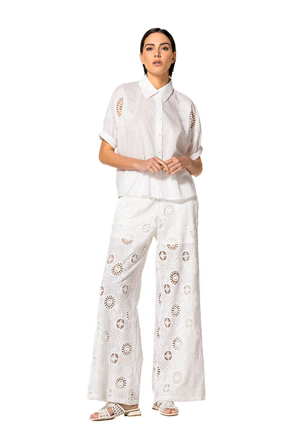 OFF WHITE STRAIGHT EMBROIDERED TROUSERS