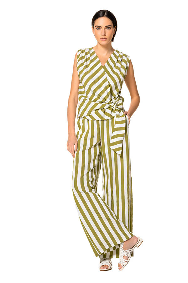 KHAKI STRIPED LOOSE PALAZZO TROUSERS