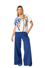 DEEP BLUE ELASTICATED WAIST WIDE TROUSERS