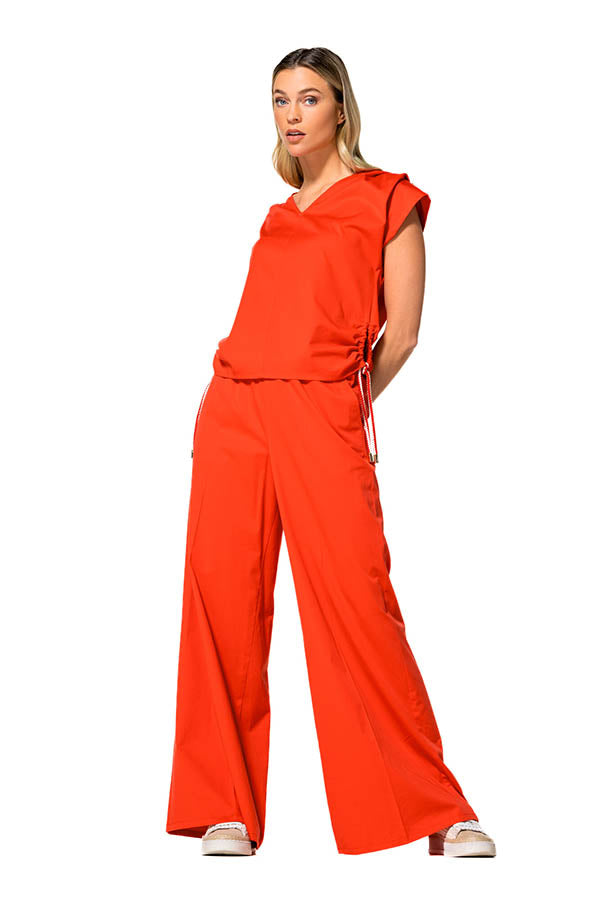 CHERRY ELASTICATED WAIST WIDE TROUSERS