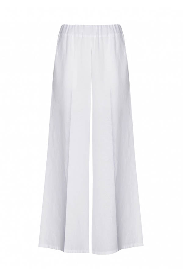 WHITE LINEN ELASTICATED TROUSERS