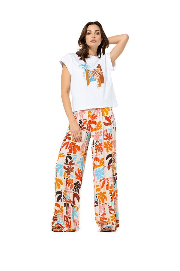 ORANGE PRINT LOOSE PALAZZO TROUSERS