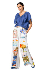 BLUE PRINTED WIDE TROUSERS