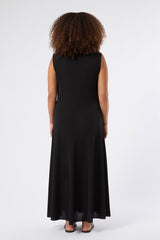 ACCESO V?NECKLINE SLEEVELESS BLACK MAXI DRESS