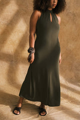 LIMOSA KAKI LONG INTERLOCK JERSEY DRESS