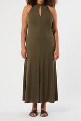 LIMOSA KAKI LONG INTERLOCK JERSEY DRESS