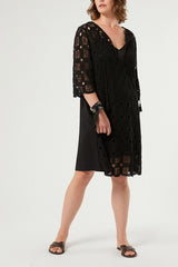 AFELIO CROCHET-KNIT AND JERSEY MINI DRESS