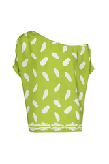 LIME GREEN PRINT LOOSE OFF-SHOULDER TOP