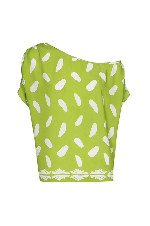 LIME GREEN PRINT LOOSE OFF-SHOULDER TOP