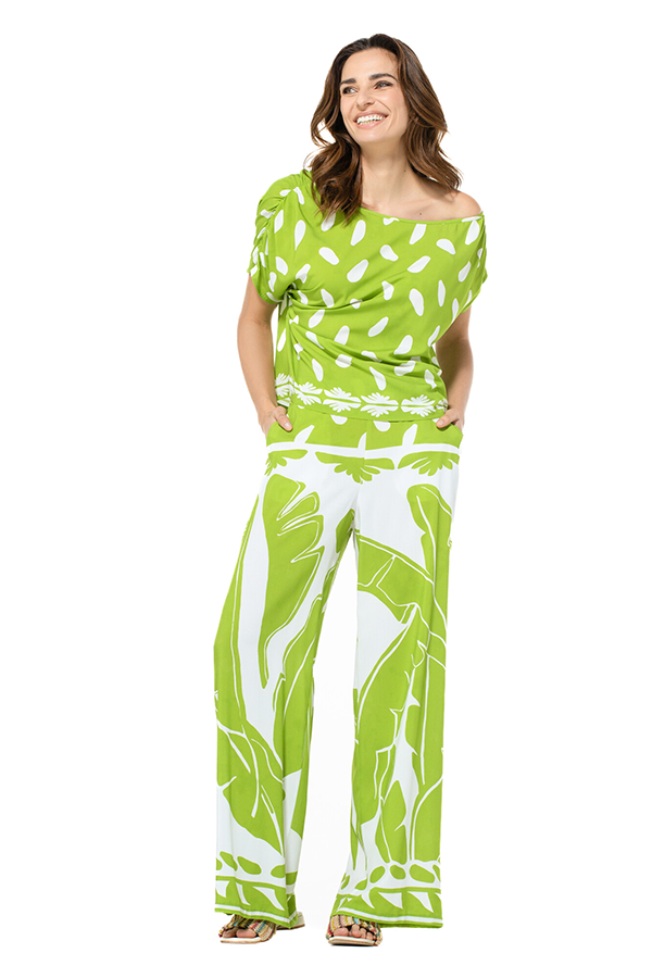 LIME GREEN PRINT LOOSE OFF-SHOULDER TOP