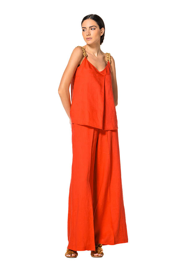 CHERRY RAFIA STRAP LINEN TOP