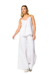 WHITE RAFIA STRAP LINEN TOP