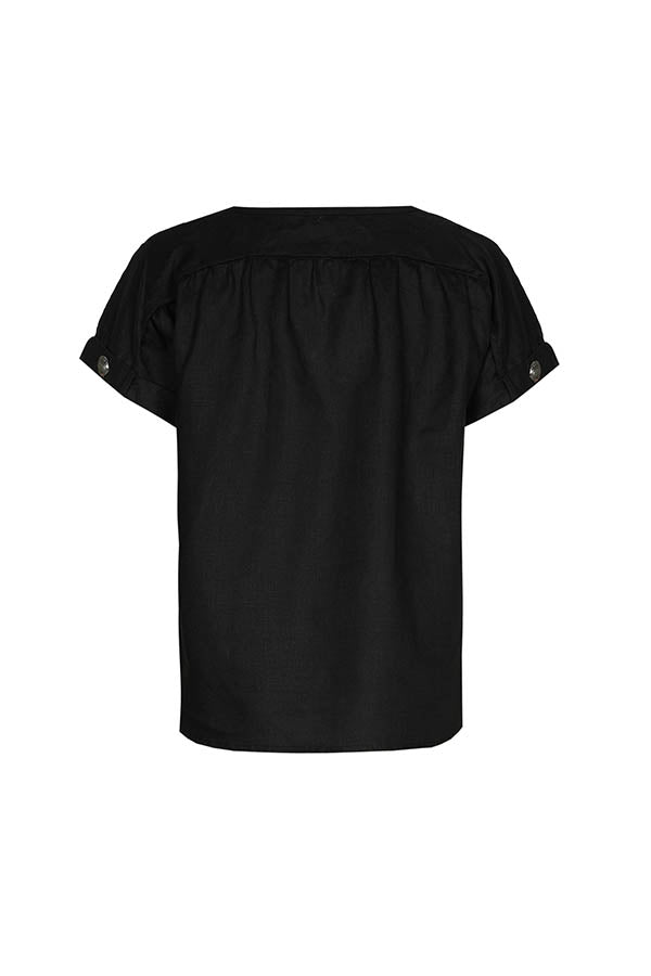 BLACK V-NECK LINEN BLOUSE