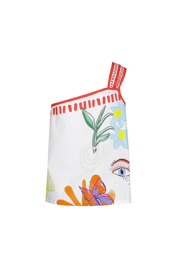 PRINTED POPLIN ASYMMETRICAL TOP