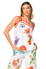 PRINTED POPLIN ASYMMETRICAL TOP