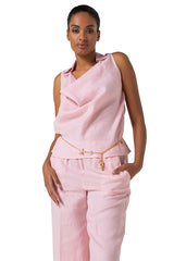 SOFT PINK COLLAR EFFECT LINEN TOP