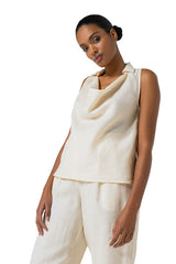 NATUREL COLLAR EFFECT LINEN TOP