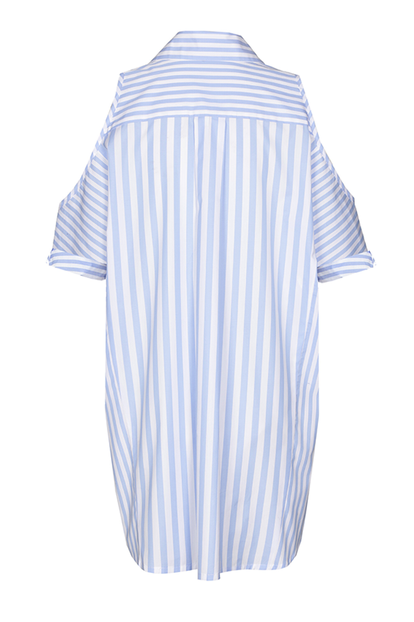 SHOULDER EFFECT STRIPED LONG SHIRT