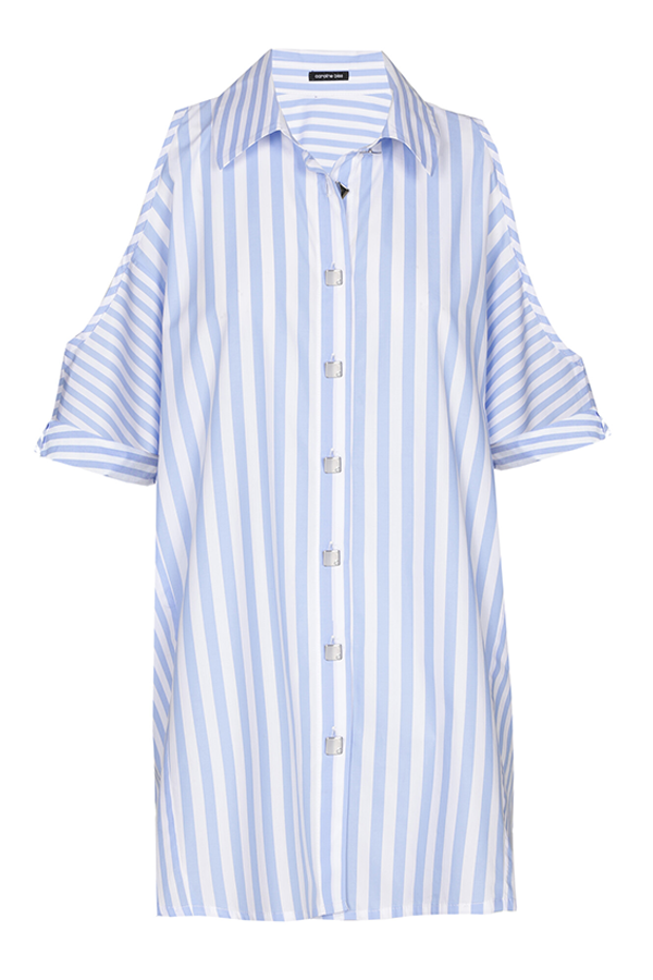 SHOULDER EFFECT STRIPED LONG SHIRT