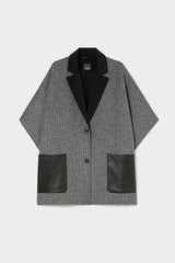 OMBRA BLACK GREY DOUBLE WOOL-BLEND CAPE