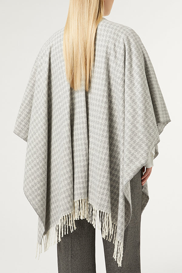 CARONTE GREY YARN-DYED FABRIC PONCHO