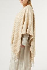 CARONTE BEIGE YARN-DYED FABRIC PONCHO