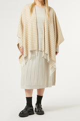 CARONTE BEIGE YARN-DYED FABRIC PONCHO