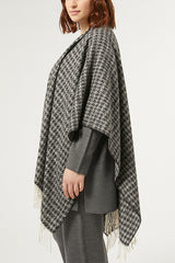 CARONTE BLACK YARN-DYED FABRIC PONCHO