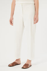 GRADI WHITE STRETCH SCUBA CREPE FABRIC CIGARETTE TROUSERS