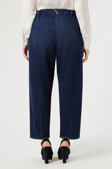 OVATTE NAVY DENIM FLEECE BAGGY TROUSERS