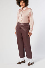 OCCHIO BROWN COATED JERSEY TROUSERS